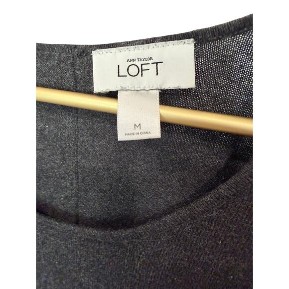 LOFT Charcoal Scoop Neck Sweater Statement Sleeves Back Keyhole Size M - Picture 3 of 7